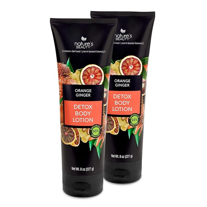 Nature's Beauty Orange Ginger Detox Body Lotion Multi-Pack - Lightweight, Non-Greasy Moisturizer, Improve Skin Tone+Texture Made w/Vitamin C, Sunflower + Almond + Avocado Oils 8 oz (2 Pack)