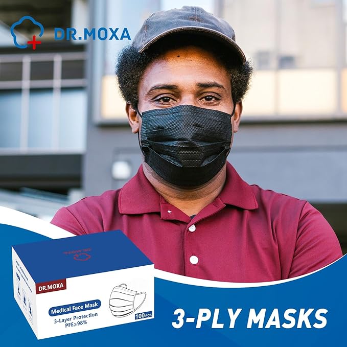500Pcs Black Medical Disposable Face Mask(5 Boxes, 100pcs/Box) 3-Ply Protection