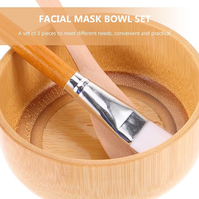 Wood Face Mask Mixing Bowl Set For Ladies Facial Skincare Clay Mixing DIY Vintage Facemask Bowl Kit with Mask Spoon Spatula Brush