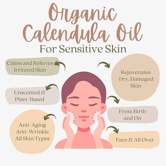 Organic Calendula Oil For Sensitive Skin -Bulk 1 Gallon- USDA Organic Certified 100% All Natural Plant Based, Lightweight & Unscented Gentle Soothing Oil For Sensitive Skin - For Face, Skin & All Over
