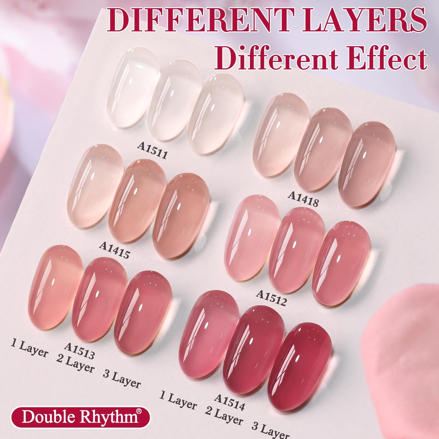 Double Rhythm 6 Pcs 15 ML Gel Polish Set Same Color Same Bottle Soak Off Gel Polish Kit Nail Art Manicure Salon DIY at Home for Women (Jelly Translucent Rose Pink Burgundy Red-T6-2)