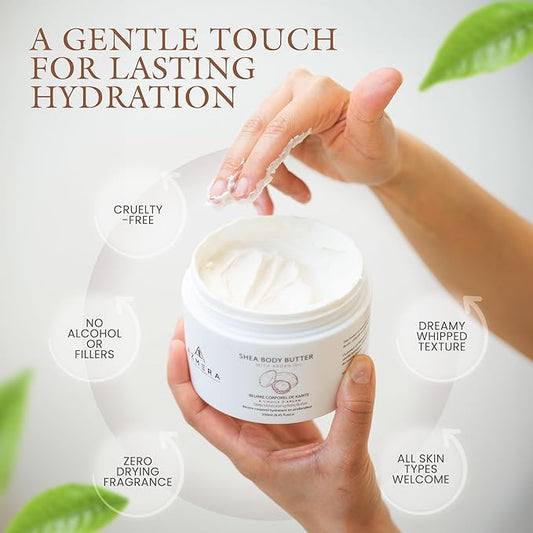 AZMERA Shea Body Butter - Organic Body Butter for Women & Men Dry Skin Rich in Antioxidants & Vitamin E - Vegan Shea Butter Moisturizer, Raw Shea Butter from Africa (Vanilla Bean, 250ML)