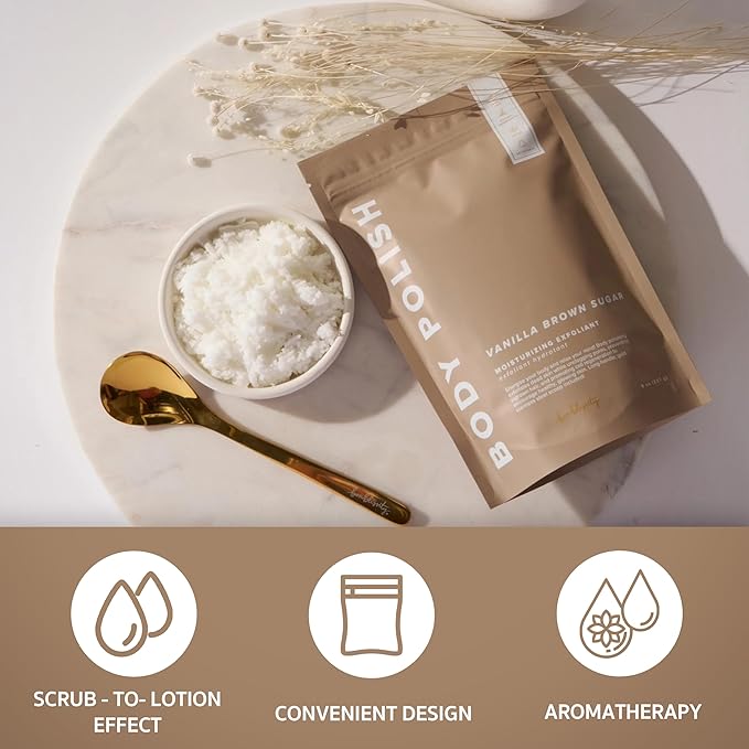 Body Polish, 8oz. - Lavender Luxury Scented Body Scrub Exfoliator for Women, Exfoliating Sugar Scrub To Lotion Moisturizer, Gentle Exfoliant for Dry and Sensitive Skin, Handmade in USA