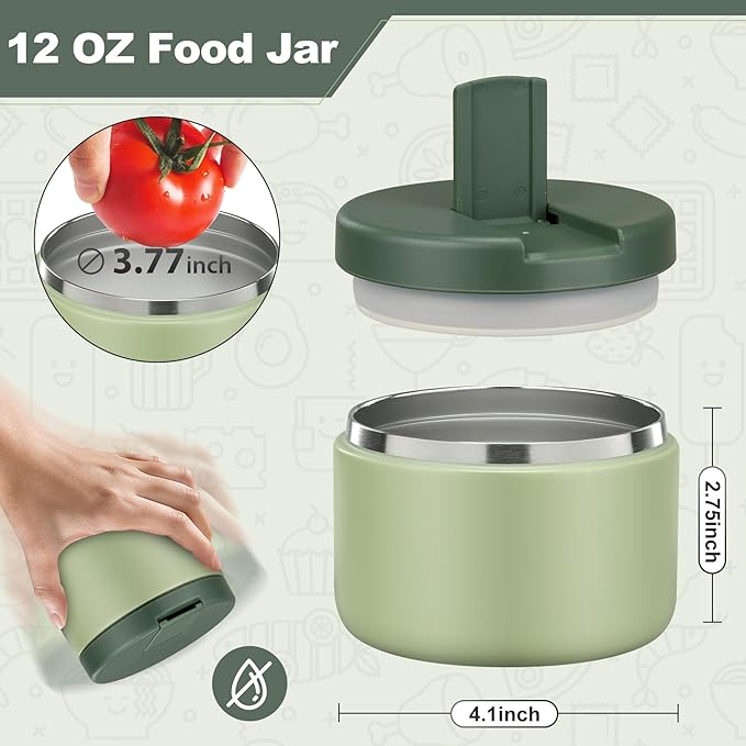 12oz Kids Soup Thermo for Hot Food Insulated Vacuum Food Jar with Buckle Lid, Stainless Steel Wide Mouth Leak Proof Lunch Container for School Travel 1 Pack