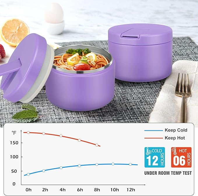 12oz Food Thermo for Hot Food Insulated Vacuum Soup Jar with Buckle Lid, Stainless Steel Wide Mouth Leak Proof Lunch Container