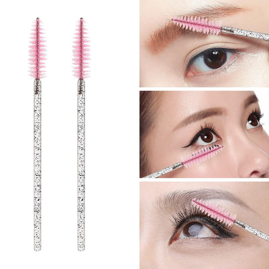 100 Pcs Disposable Eyelash Brush, Mascara Wands Makeup Brushes Applicators Kits for Eyelash Extensions, Eyebrow Brush with Container (Pink, Black)