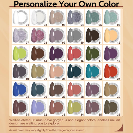 LAVENDER VIOLETS Dip Powder Nail Kit - 36 Colors Brown Green Blue Reflective Glitter with Dipping Powder Liquid Set and Nail Art Tool for Home Salon B5X1