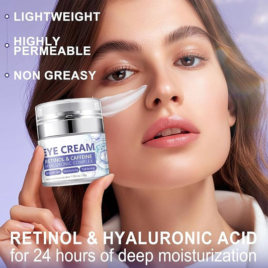 Caffeine Eye Cream for Dark Circles and Puffiness, Retinol Eye Cream for Anti-Aging & Wrinkles, Firming & Repair Under Eye Moisturizer for Hydrating Reduce Fine Lines Smoothing Skin Care 1.76 FL OZ