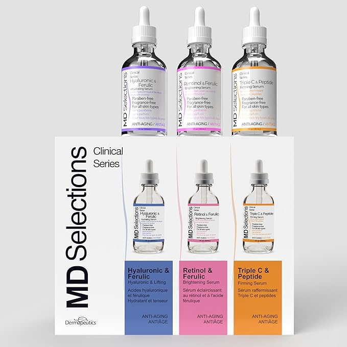 [3-PACK] MD Selections Retinol Hyaluronic Ferulic Triple C Peptide Lifting Serum Bundle for Face, 3 Fl Oz - Skin Firming Plumping Boost Collagen