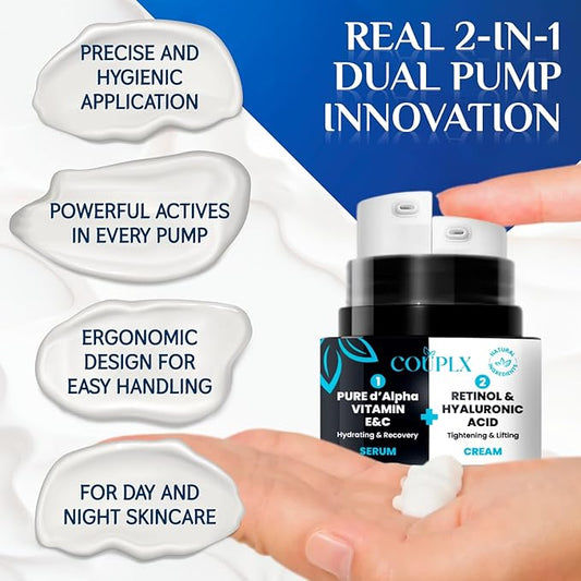 2-in-1 Collagen Booster, Retinol & Hyaluronic Acid Cream & Serum, Anti-Aging, Lifting Skin-Tightening Moisturizer for Men & Women, Neck and Décolleté, Made in USA Daily Moisturizer Face Cream, 2.0 oz