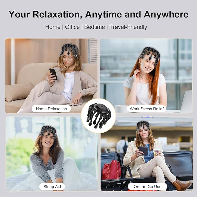 Head Massager Scalp Massage Tool – 360° Multi-Point Electric Hair Massager with 20 Nodes, 5 Modes, Rechargeable & Portable for Stress Relief, and Headache Relief