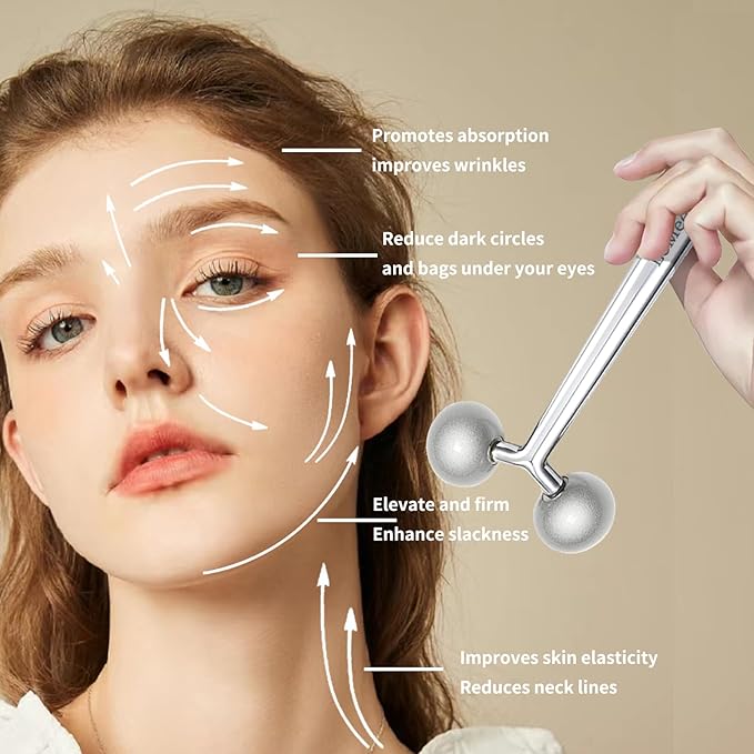 Face Roller Massager Skin & Gua Sha Facial Tools Stainless Steel, Facial Massage Skin Care for Face Neck Body, Reduce Puffiness Remove Wrinkles, Valentines Gift for Women