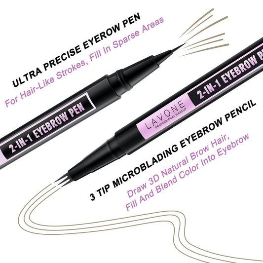 LAVONE Eyebrow Pencil, 2-In-1 Waterproof Eyebrow Pen, with 3 Tip Microblading Eyebrow Pen and Ultra-Precise Brow Pencil, Dual-ended Eyebrow Brush, for Eyebrow Makeup - Blonde
