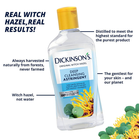 Dickinson's Original Witch Hazel Deep Cleansing Astringent | 100% Natural Distilled Witch Hazel | Clears Pores | Removes Impurities, Makeup, Excess Oil | 16 Fl Oz