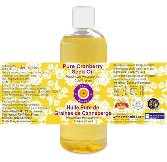 Deve Herbes Pure Cranberry Seed Oil (Vaccinium macrocarpon) Cold Pressed 200ml (6.76 oz)