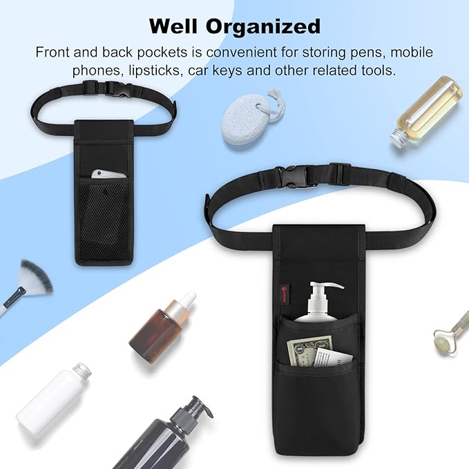 SITHON Professional Massage Bottle Bag for 1 Bottle, Lotion Oil Waist Holder Organizer, Massage Therapist Holster with Adjustable Belt, Multiple Pockets (Bag Only) (Black)