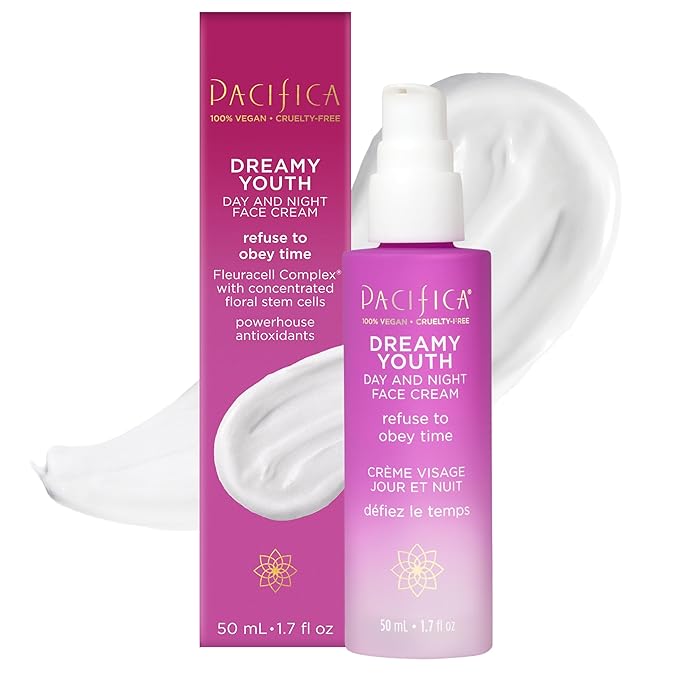 Pacifica Beauty Dreamy Youth Day and Night Face Cream - 1.7 Fl Oz (Pack of 2)- Moisturizer - For Dry and Aging Skin - Peptides, Grapeseed Oil, Floral Stem Cells - Sulfate + Paraben Free - Vegan and Cruelty Free