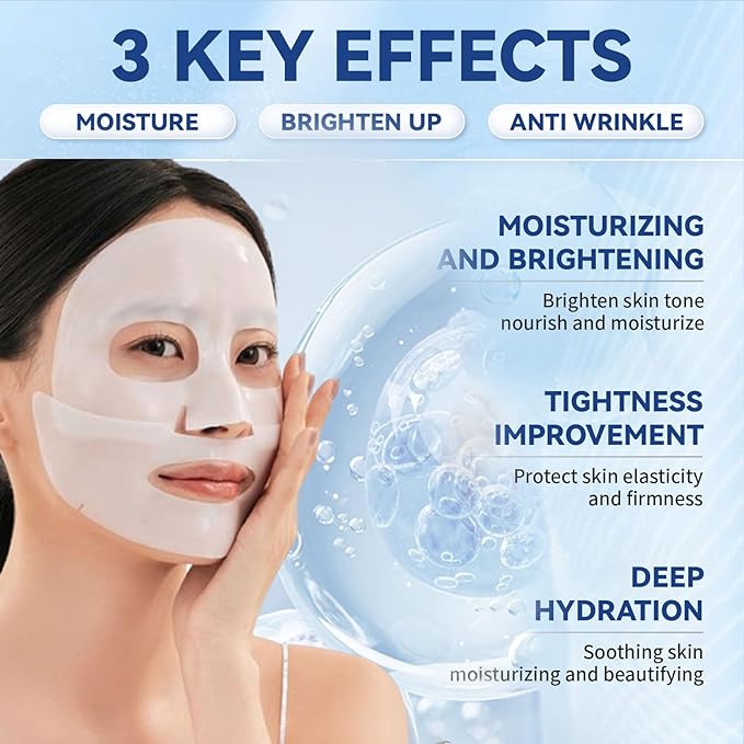 Deep Collagen Anti Wrinkle Lifting Mask, Collagen Mask, Deep Hydrating Firming Overnight Hydrogel Mask, Pore Minimizing, Elasticity Improvement(10PCS)