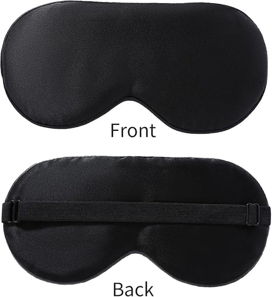 2-Pack 100% Real Natural Silk Eye Mask, Silk Sleeping Mask, Shade Puffy Eye Gift with Adjustable Straps, Sleep Eye Mask, SHJINJU Eye Mask Shade (Black and Black)