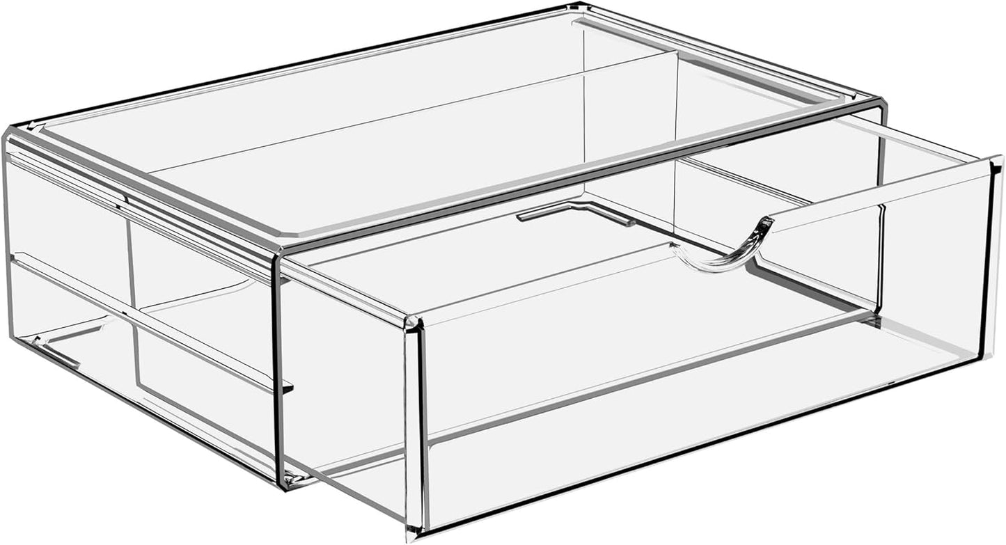 Sorbus Large Stackable Acrylic Drawers - 1 Clear Storage Drawers for Organizing Make up, Nail Polish, Hair Accessories, and Beauty Supplies - Makeup Organizer for Vanity, Bathroom Organizer Countertop