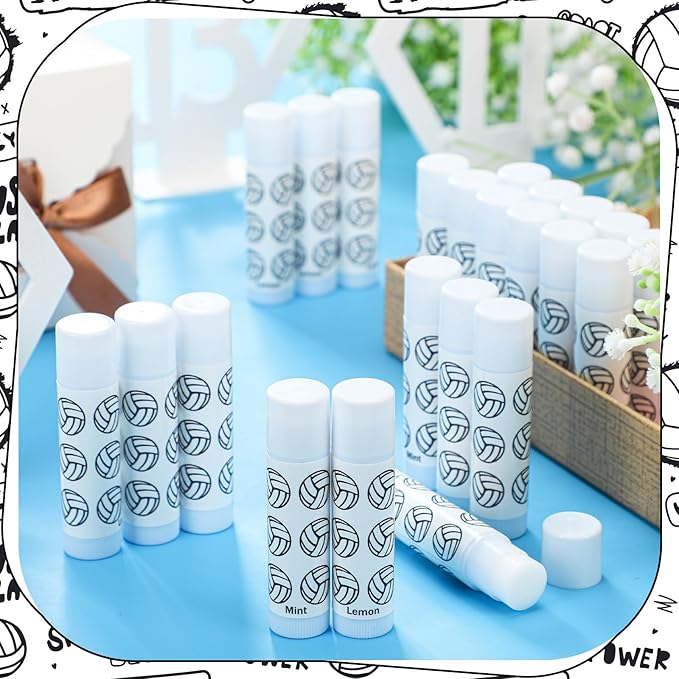 24 Pcs Lip Balm Team Gifts Party Favors - Volleyball Lip Balm Gift for Team Party Guest Supplies (White)