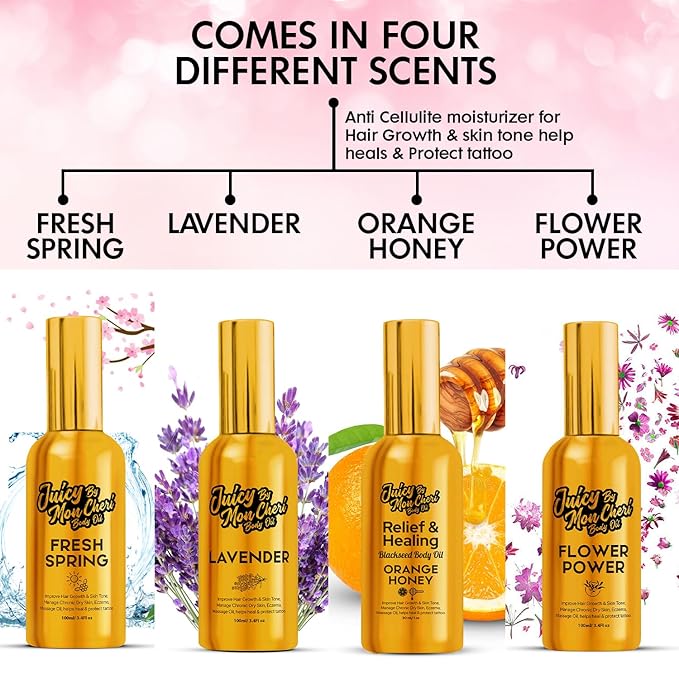 Body Oil Spray - Natural Black Seed, Olive & Vitamin E for Scar Repair, Eczema, Psoriasis, Rosacea, Moisturizing & Hair Growth (3.4 oz, Lavender)