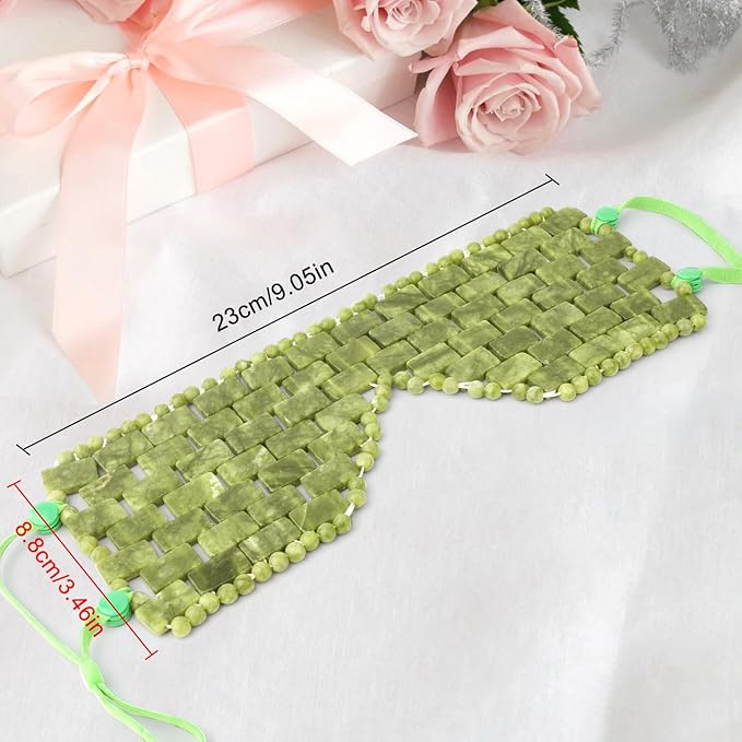 Jade Eye Mask & Rose Quartz Eye Mask - with Adjustable Strap for face 100% Natural Gemstone Jade Sleep Mask for Hot & Cold Anti Aging Therapy