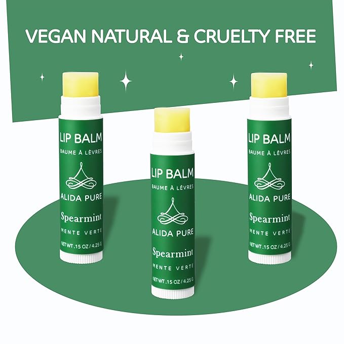 Spearmint Lip Balm Collection, Vegan Lip Balm Set, Beeswax Free, with Avocado Oil, Organic Jojoba Oil, and Vitamin E, Natural Moisturizer for Dry, Chapped Lips, 3 Tube Set