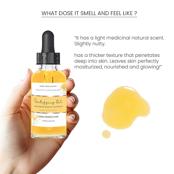 Black Seed, Rosehip & Castor Oil Organic Cold Pressed Fortifying Anti Aging Miracle Facial Moisturizer Face Serum Glow Oil Hydrates Dry Wrinkled Skin Premium Natural Skincare Glass Bottle