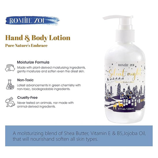 Christmas Hand & Body Lotion with Moisturizing Shea Butter for All Skin Type- Silent Night - Spruce Scent - 236 ML / 8 FL OZ