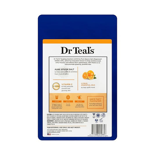 Dr Teal's Salt Soak with Pure Epsom Salt, Glow & Radiance with Vitamin C & Citrus Essential Oils, 3 lbs (Pack of 2)