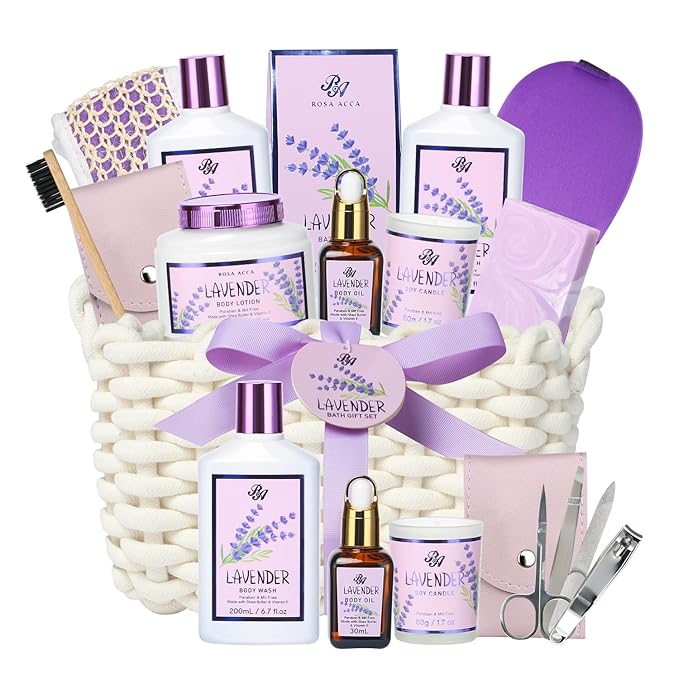 Mother's Day Gift for Mom, Bath and Body Gift For Women - Lavender Home Spa Gift Set, Shower Gel,Bubble Bath,Lotion,Bath Bombs,Eye Mask,Manucure Set, Bath Belt, Body Oil,Bath Soak,Lip Balm,Soy Candle
