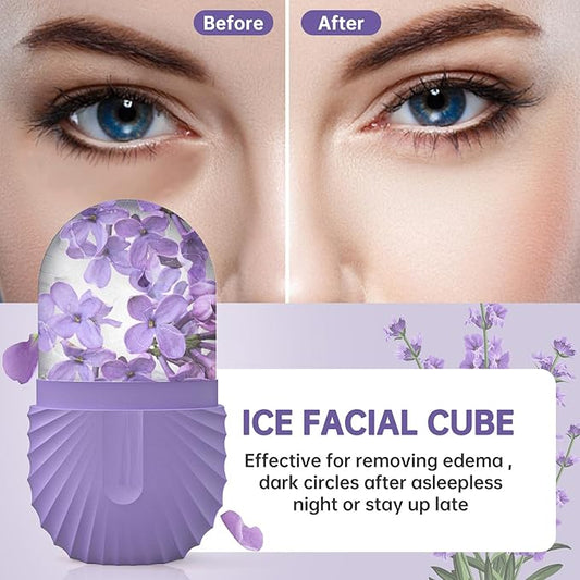 Ice Face Roller, Ice Cube Roller for Face，Facial Beauty Ice Roller Skin Care Tools,De-Puff Eye Bags, Reduce Migraine Pain（Purple）