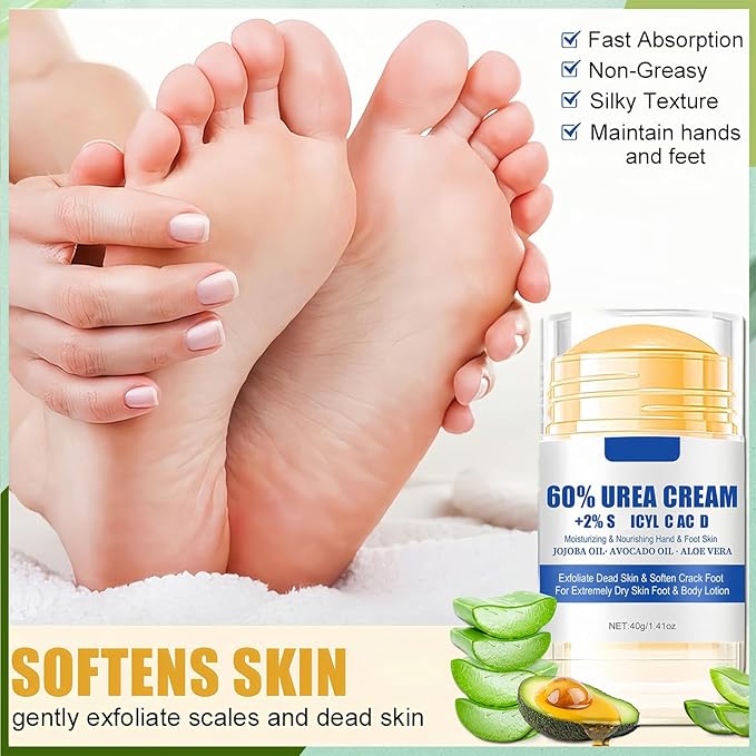 2Pcs 60% Urea Foot Cream Set, Hydrating Lotion Stick Balm, Hand and Foot Cream Urea Moisturizer, Moisturizing Cream 60 Percent for Feet Maximum Strength, 40G Each