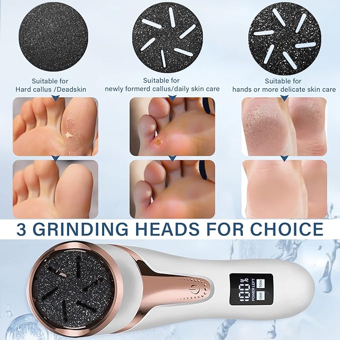 Hoxida Electric Callus Remover for Feet (with Dander Vacuum Cleaner), Quartz, Rechargeable Foot Pedicure Tools Foot File, Professional Foot Care Kit Deadskin Remover with 3Heads&2Speed,LCD Display