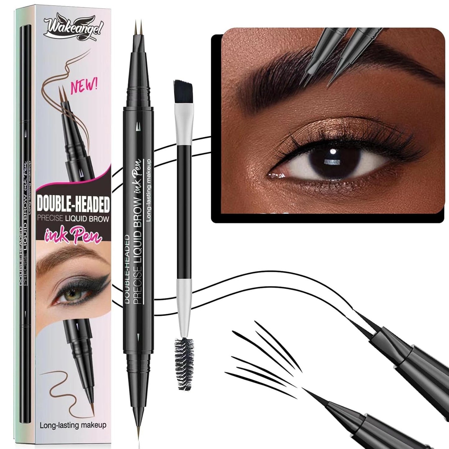 Black Eyebrow Pen Liquid Eyebrow Pencil 2 in 1 Dual-Ended Eye Brow Pencils for Women Waterproof Natural Brow Pencils and Precise Brush Tip Create natural hair like eyebrows that last all day # 05