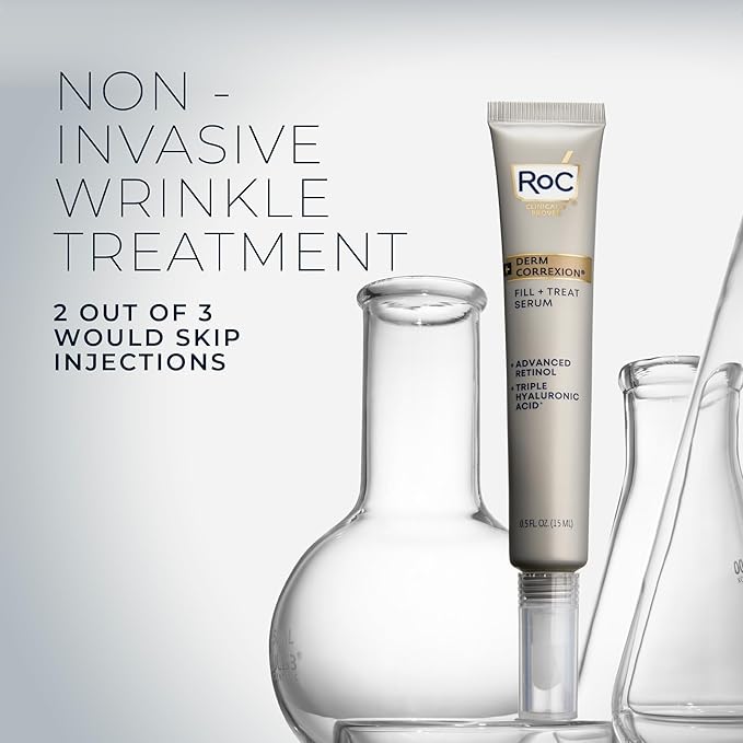 RoC Derm Correxion Fill + Treat Advanced Retinol Serum, Wrinkle Filler Treatment with Hyaluronic Acid for Crow's Feet, 11 Wrinkles, & Laugh Lines, (.5 fl oz) with Retinol Packette (Packaging May Vary)