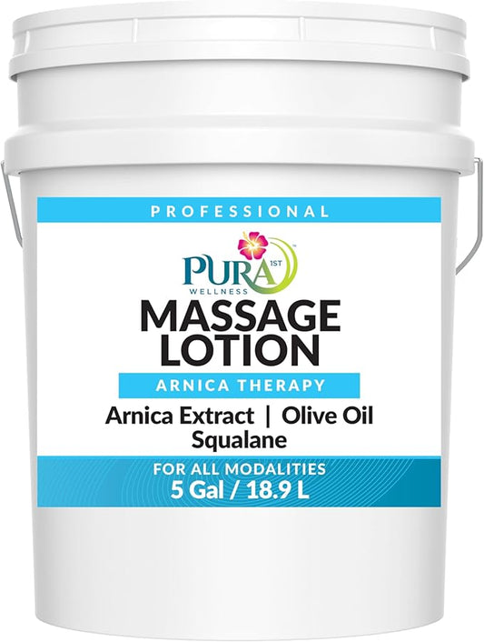 5 Gallon Arnica Massage Lotion, Hypoallergenic Formula for Muscle Relief, Unscented Deep Tissue for Physical Therapy, Natural, Recovery, Skin Hydrating, Moisturizing, Long Lasting