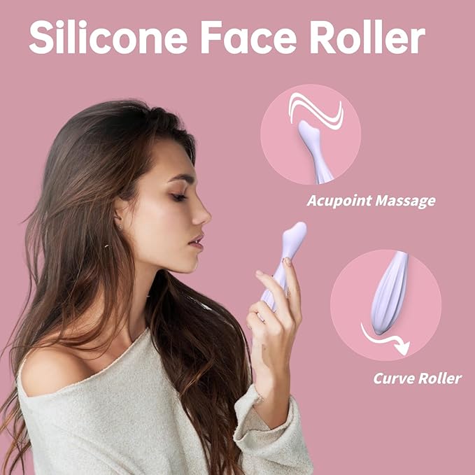 Silicone Facial Massage Roller, Face Massager Skin Lifting Tool Shapes Face Curves, Skin Care Beauty Lifting Contouring Massage Tool Reduces Tiredness Promote Circulation for Women (Green)