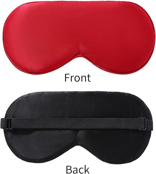 2-Pack 100% Real Natural Silk Eye Mask, Silk Sleeping Mask, Shade Puffy Eye Gift with Adjustable Straps, Sleep Eye Mask, SHJINJU Eye Mask Shade (Black and red)