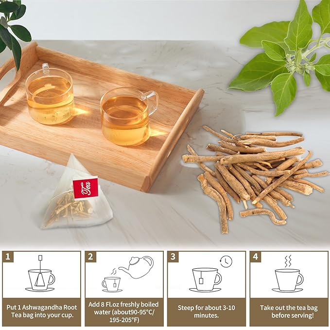 Ashwagandha Root Tea Bags - 60 bags Pure & Natural Ashwagandha Root Herbal Tea, Caffeine Free, No Additives