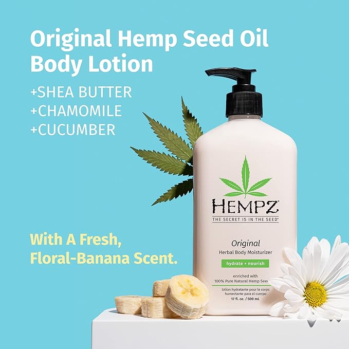 Hempz Original, Natural Hemp Seed Oil Body Moisturizer with Shea Butter and Ginseng, Original Scent, Floral Banana, 17 Fl.Oz ( Packaging may vary )