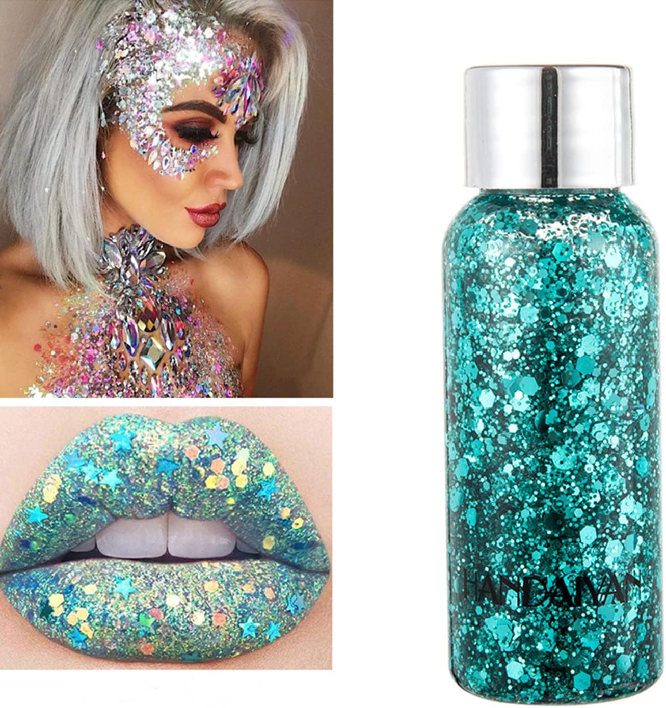MAEPEOR Chunky Face Body Glitter Gel 19 Colors Mermaid Sequins Holographic Body Glitter Gel Long-Lasting Festival Makeup Glitter Paint for Face Body Hair Nails (30g, 04 Green)