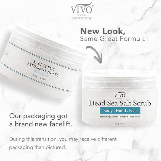 Vivo Per Lei Dead Sea Salt Scrub - Body Exfoliating Scrub with Dead Sea Minerals - For Hands, Feet & Body - Pack of 2