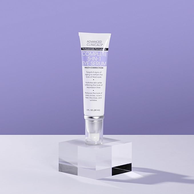 Advanced Clinicals 5-in-1 Eye Serum | Multi-Benefit Visible Anti Aging Under Eye Serum Face Moisturizer Reduces Appearance Of Dark Circles, Puffy Eyes, Crows Feet, Wrinkles, & Fine Lines, 2 Fl Oz