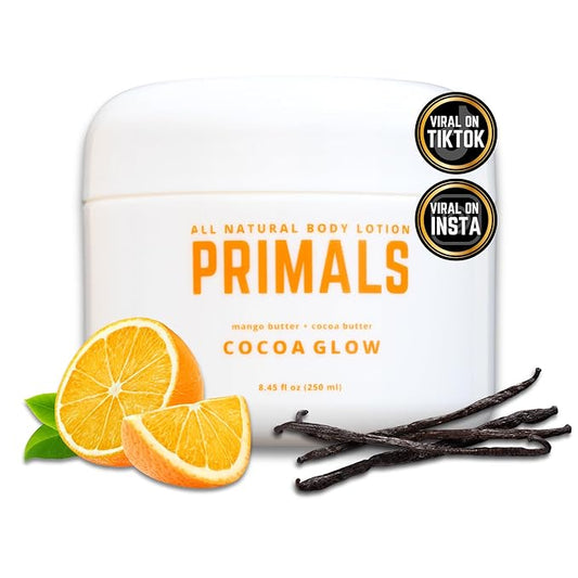 PRIMALS All Natural Body Lotion - Cocoa Butter & Mango Butter - 100% Naturally Derived Ingredients - Alcohol Free, Artificial Fragrance Free, Paraben Free, Petroleum Derivative Free - 8.45 oz