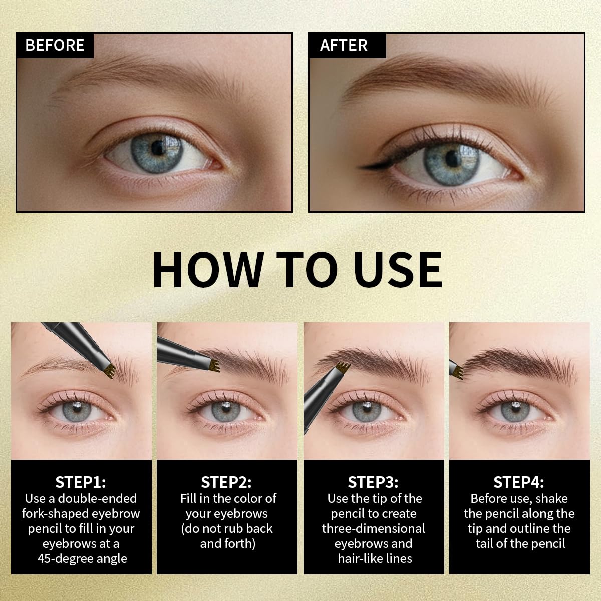 Microblading Eyebrow Pencils For Women,Eyebrow Pen,Brow Pencil,Long Lasting Waterproof And Sweat-Proof,4 Tip Precise Eye Brow Makeup Pen,Create Natural Hair-Like Brows