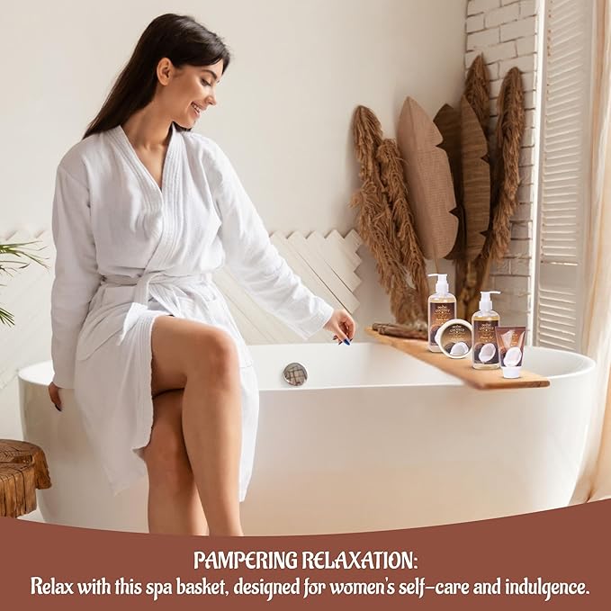 Draizee Mothers Day Gifts for Mom - Spa Gift Baskets for Women, 8 Pcs Luxury Coconut Scented Heel Shoe Design Bath and Body Spa Set-Self Care Package for Women, Presents for Mom, Body Care Set for Her