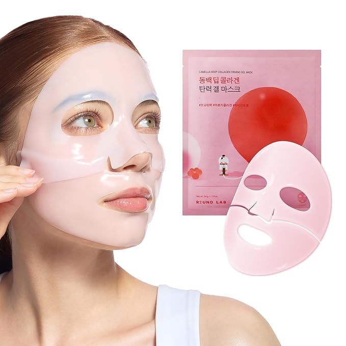 ROUND LAB Camellia Collagen Mask NET wt. 34 g/1.19 Fl Oz 1ea, 30min Hydrogel Mask, Quick Hydration, Firming&Pore Minimizing, For sensitive skin, Micro molecule collagen, Facial Mask