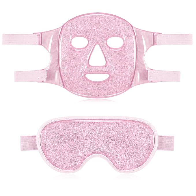 Geyoga Gel Ice Face Eye Mask Cooling Face Eye Masks for Reducing Puffiness, Dark Circles, Redness, Pain Relief, Migraine, Stress, Hot/Cold Pack Compress with Soft Plush Backing(Pink)